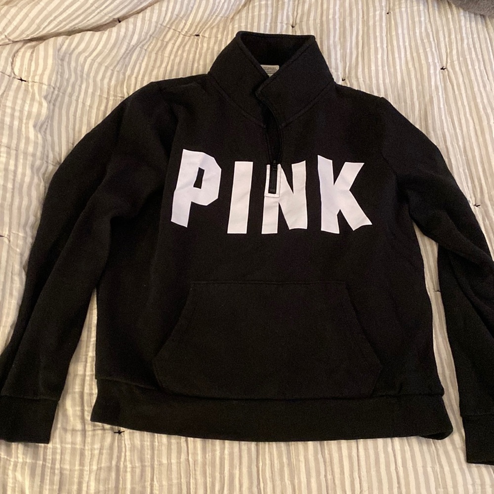 Pink half zip black sweater size large
